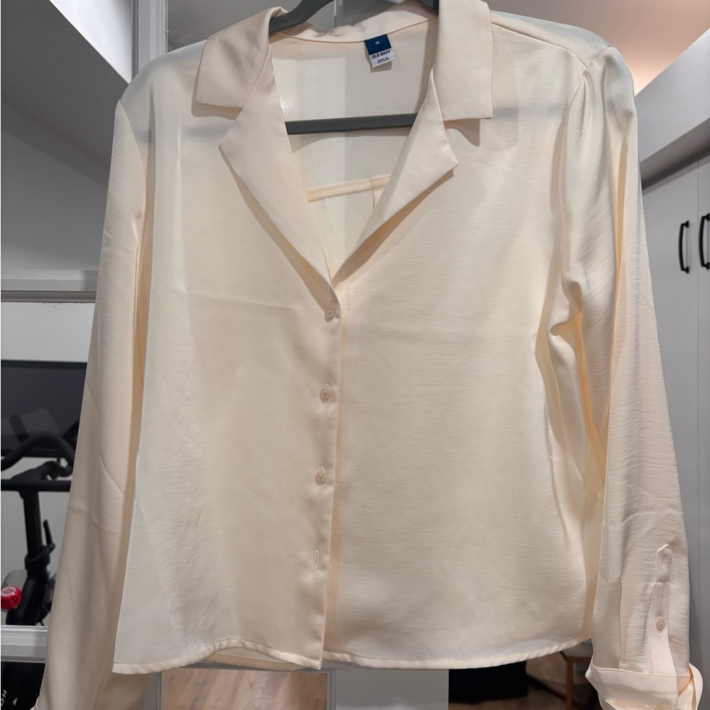 Old Navy Cream Button-Down Satin Shirt